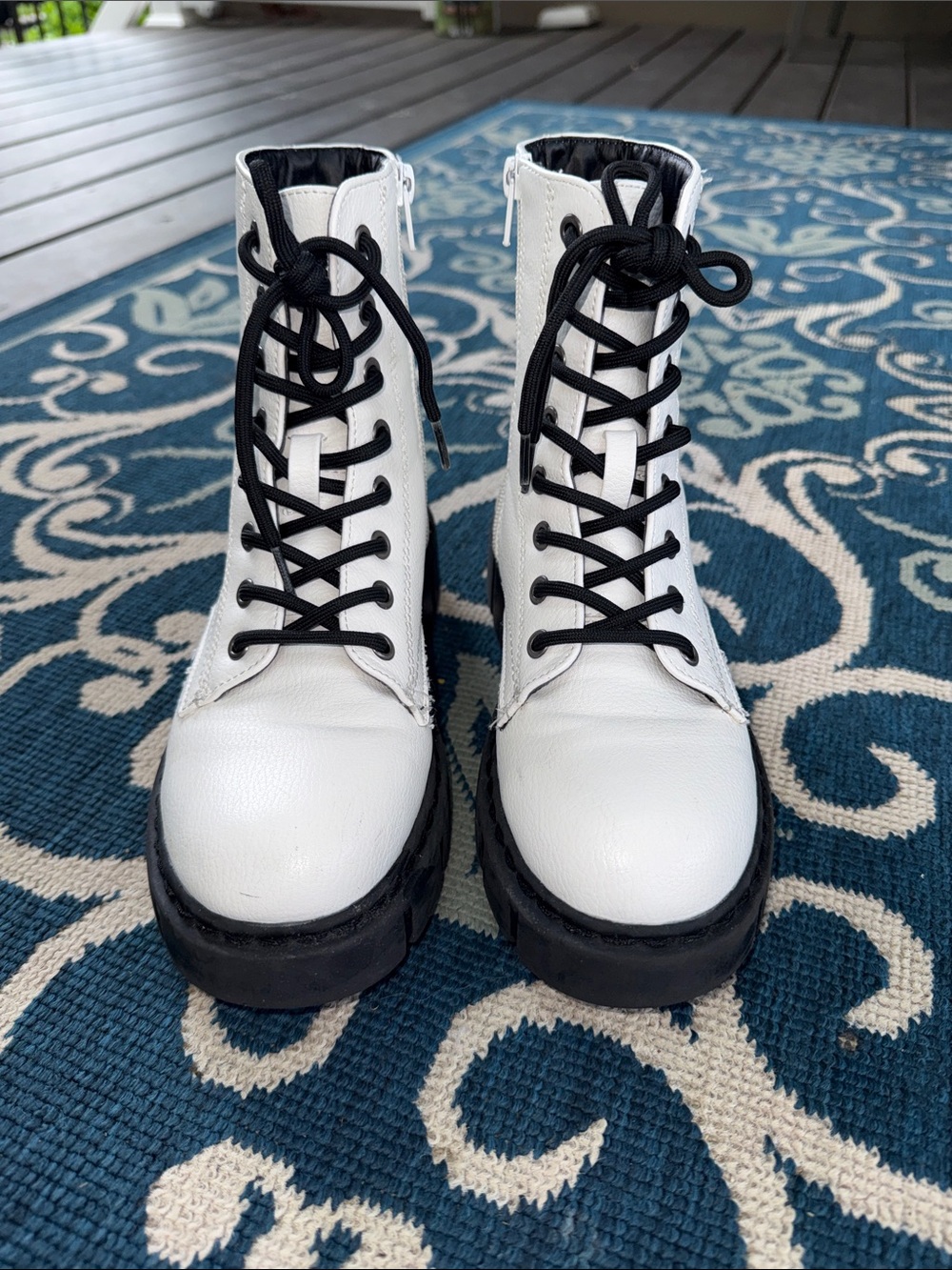 Mix No 6 White Lace-Up Platform Ankle Boots with Black Sole 6